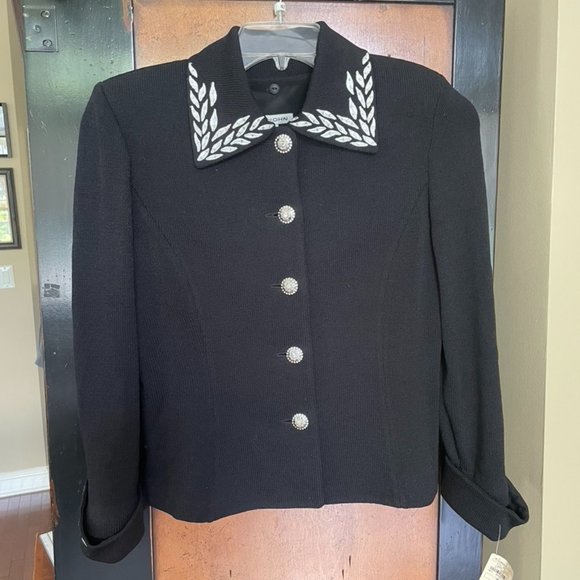 NWT St. John Black Knit Top w/ Rhinestones sz 6